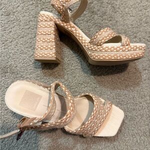 Women's Tan Braided Block Heel Sandals